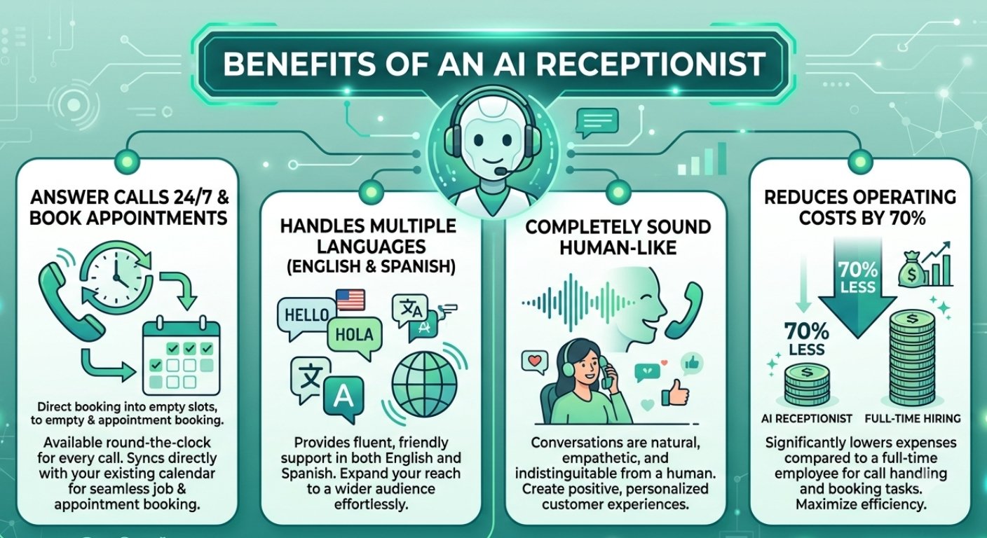 Zenotix AI benefits overview: 24/7 call answering, multilingual support, human-like voice, and 70% cost reduction
